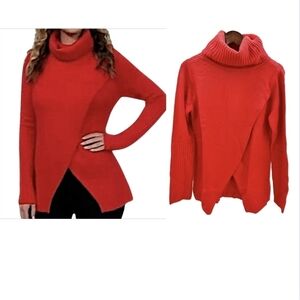 Red Crossover Turtleneck Sweater 2X – Ribbed Long Sleeve Plus Size Holiday Party